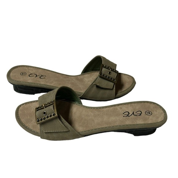 Eve Buckle Sandal Slides Low Heel Khaki Color Size 11 - Picture 6 of 13